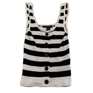 💜 Forever 21 Black and White Striped Knit Button-Up Crop Top, Size Small